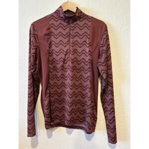 Kerrits Equestrian Riding Shirt Size L Horseshoe Bit Print 1/4 Zip Brown Stretch